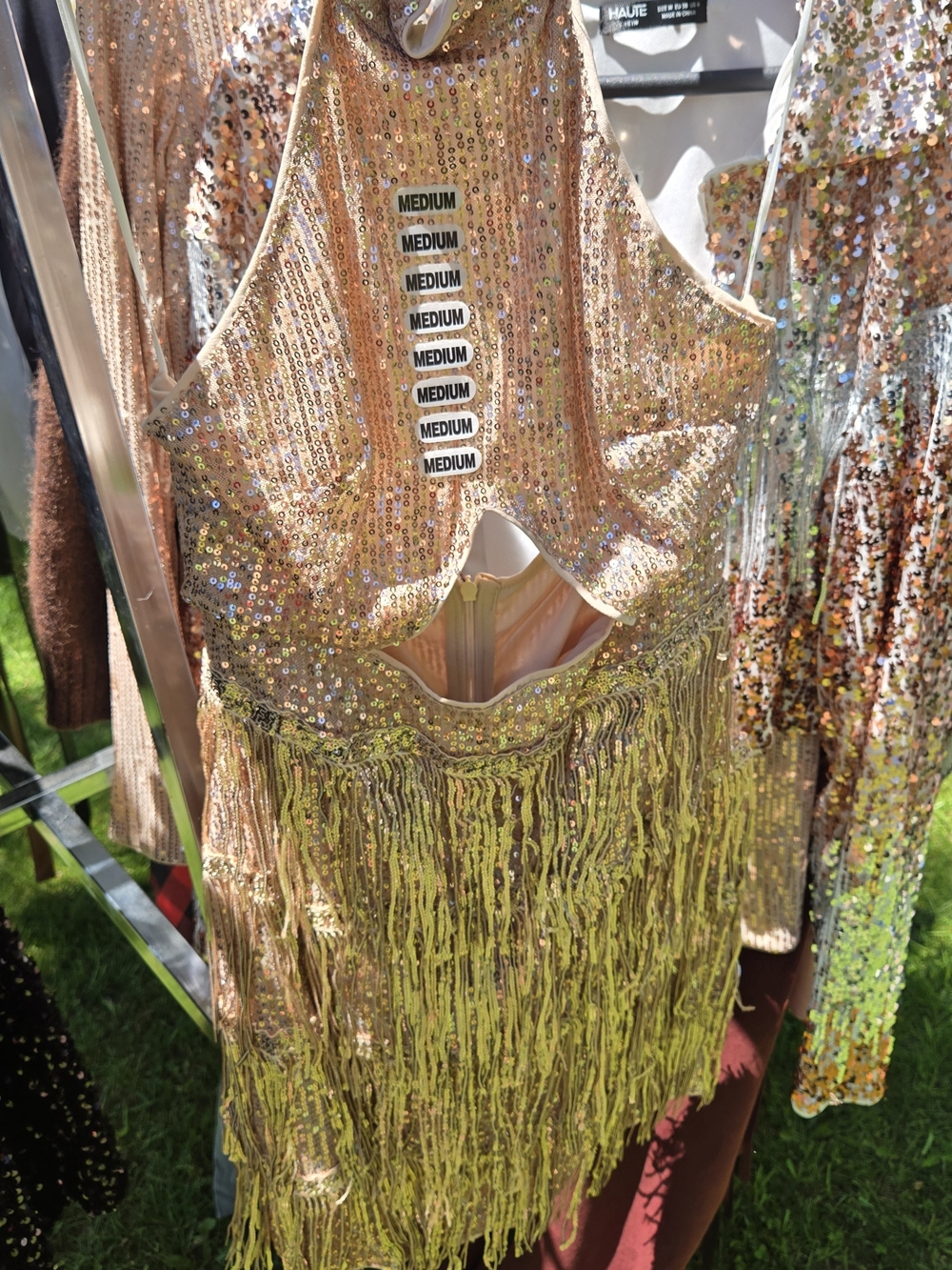 Sequin Fringe Halter Dress in Rose Gold